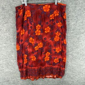 California Krush Skirt Women 2X Plus Red Floral A-Line Midi Rayon Mid Rise